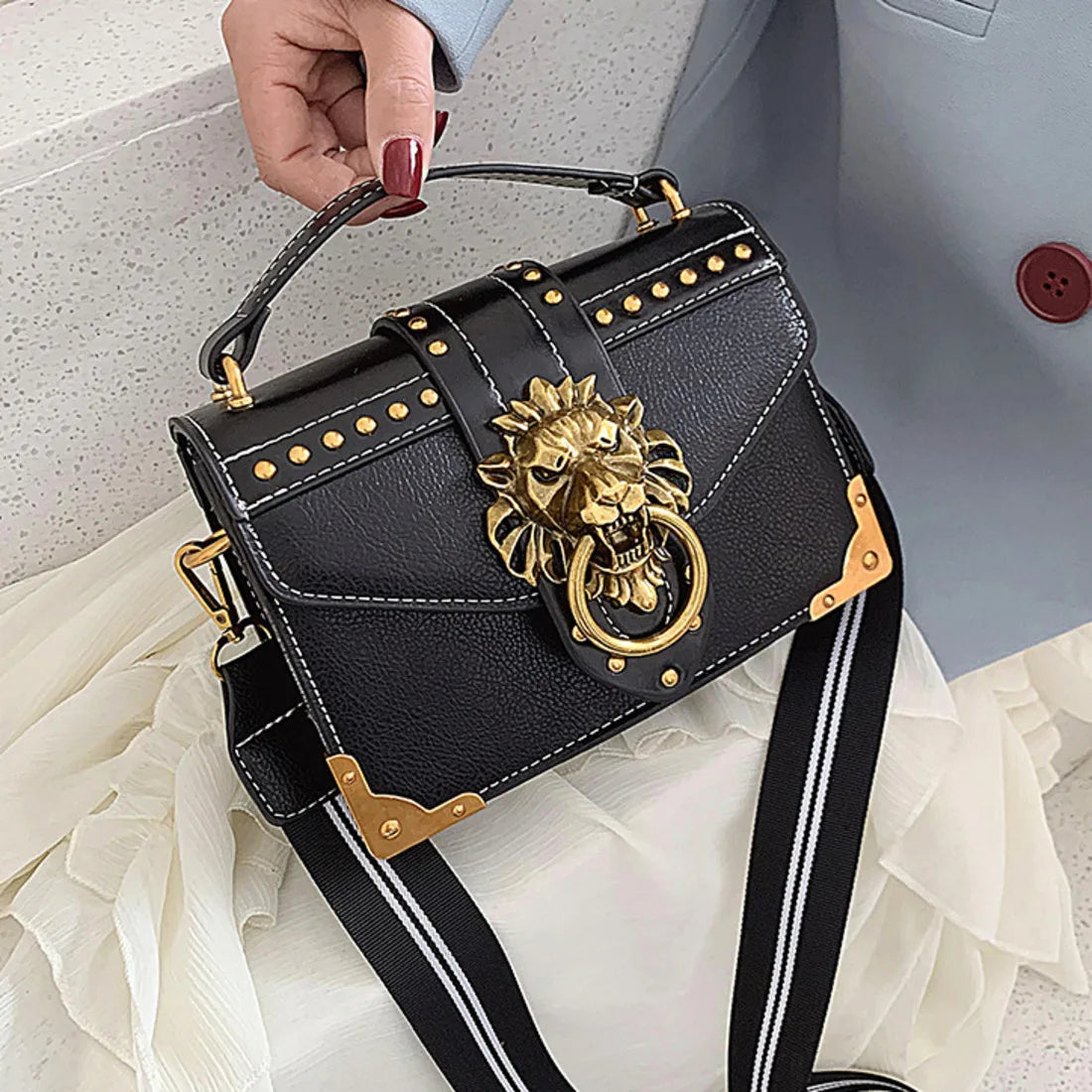 Metal Lion Head Brand Shoulder Purse