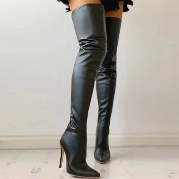 Sexy Leather Over-the-knee Heeled Boots