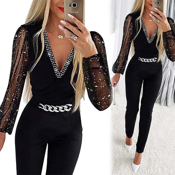 V Neck High Waist Slim Fit One Piece