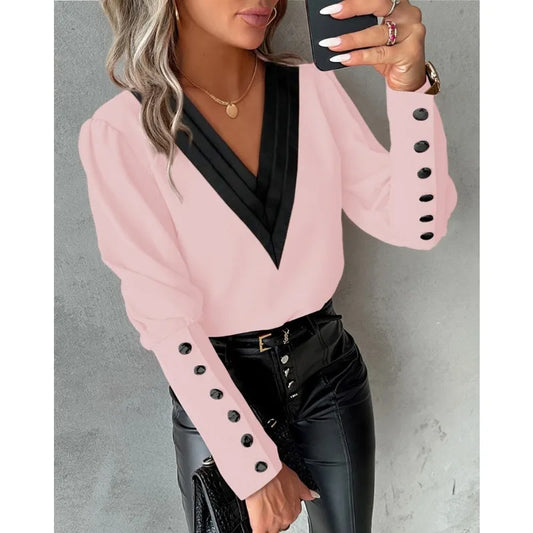 Cute V-neck Long Sleeved