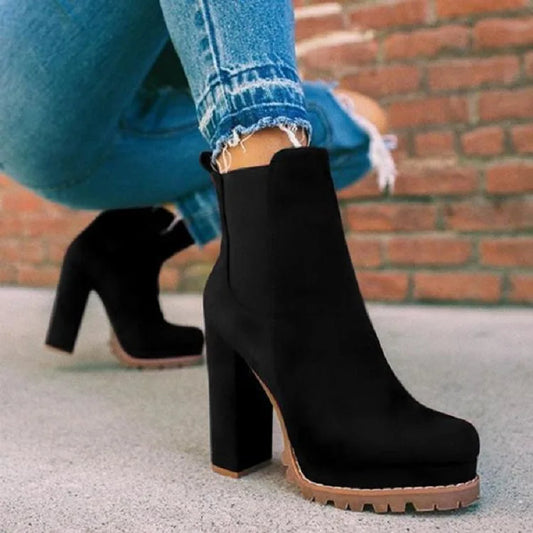 Chunky Heel Suede Boots