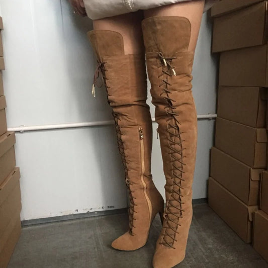 Gladiator Lace up Thigh High Boots