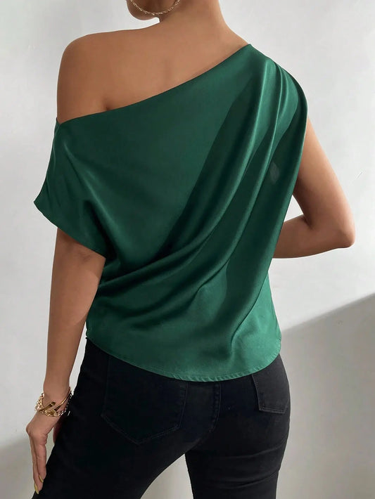 Classy Slant Neck Fold Top